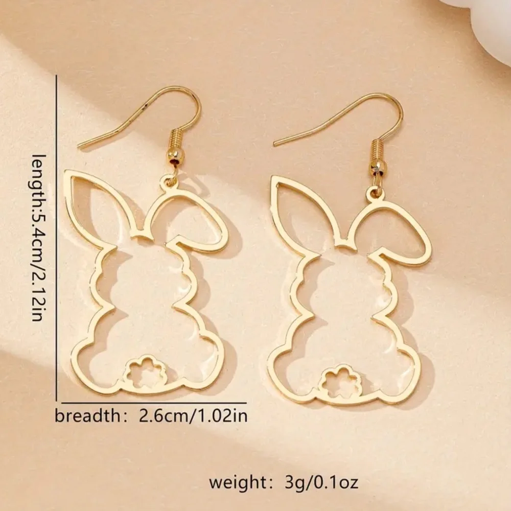 NWT! Easter Bunny Outline Pierced Dangle Earrings in Gold Tone!
